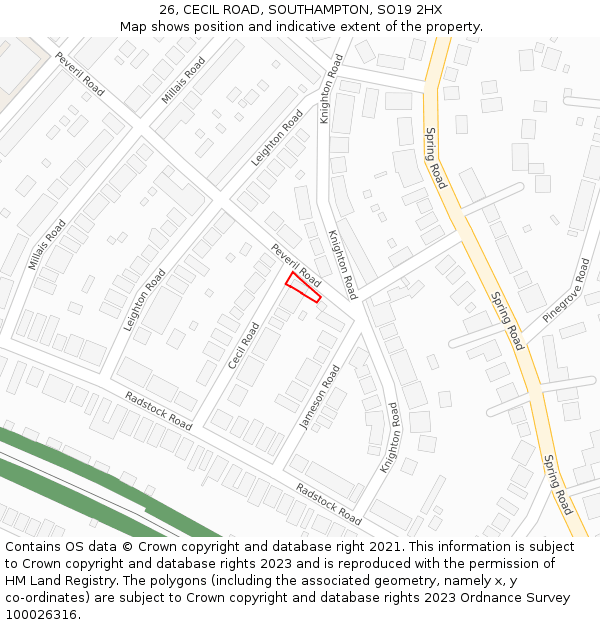 26, CECIL ROAD, SOUTHAMPTON, SO19 2HX: Location map and indicative extent of plot