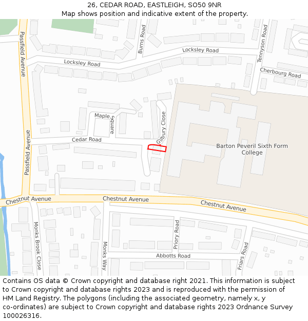 26, CEDAR ROAD, EASTLEIGH, SO50 9NR: Location map and indicative extent of plot