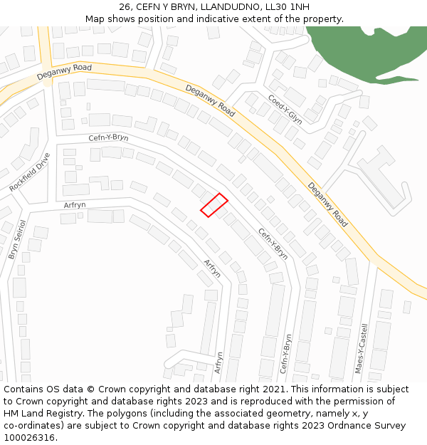 26, CEFN Y BRYN, LLANDUDNO, LL30 1NH: Location map and indicative extent of plot