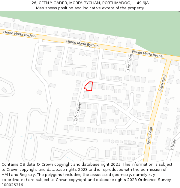 26, CEFN Y GADER, MORFA BYCHAN, PORTHMADOG, LL49 9JA: Location map and indicative extent of plot