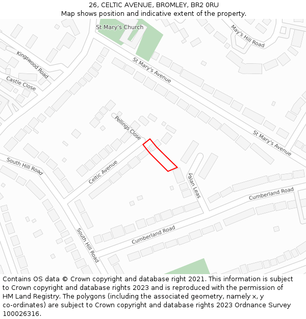 26, CELTIC AVENUE, BROMLEY, BR2 0RU: Location map and indicative extent of plot