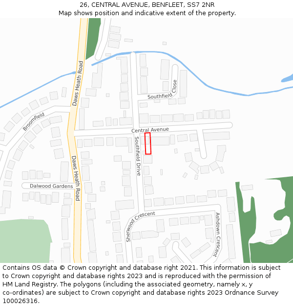 26, CENTRAL AVENUE, BENFLEET, SS7 2NR: Location map and indicative extent of plot