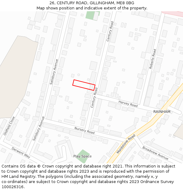 26, CENTURY ROAD, GILLINGHAM, ME8 0BG: Location map and indicative extent of plot