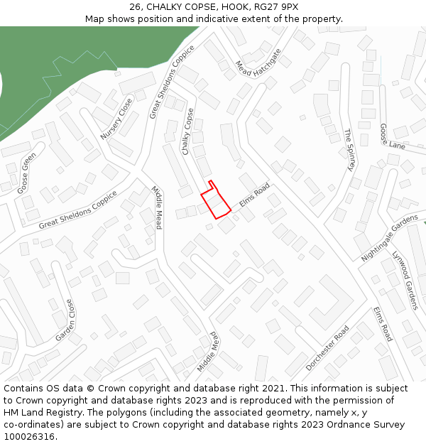 26, CHALKY COPSE, HOOK, RG27 9PX: Location map and indicative extent of plot