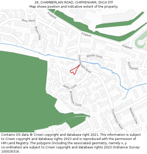 26, CHAMBERLAIN ROAD, CHIPPENHAM, SN14 0TF: Location map and indicative extent of plot