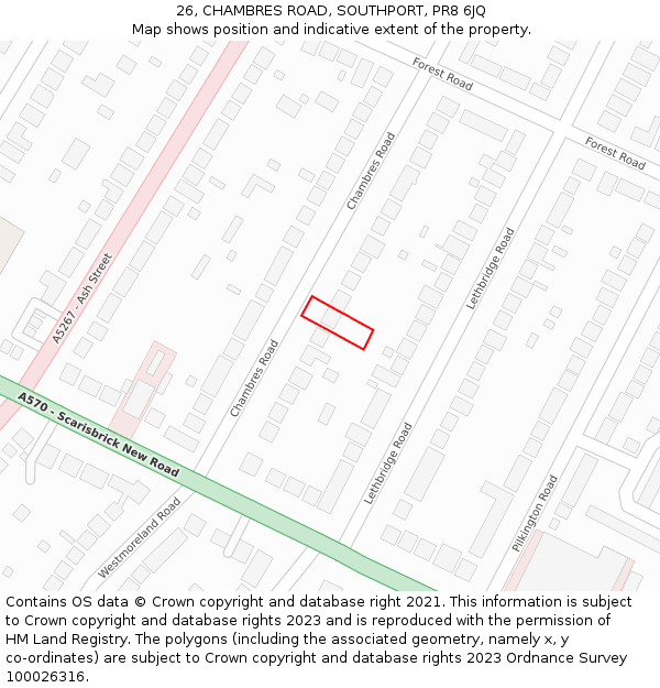 26, CHAMBRES ROAD, SOUTHPORT, PR8 6JQ: Location map and indicative extent of plot