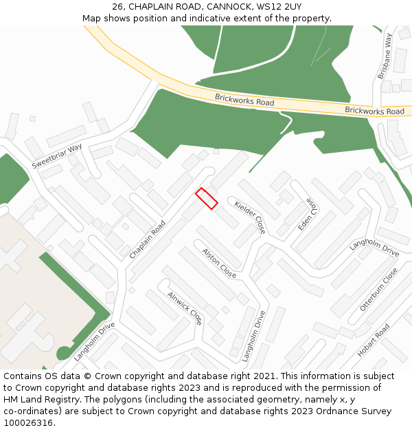 26, CHAPLAIN ROAD, CANNOCK, WS12 2UY: Location map and indicative extent of plot