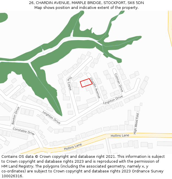 26, CHARDIN AVENUE, MARPLE BRIDGE, STOCKPORT, SK6 5DN: Location map and indicative extent of plot