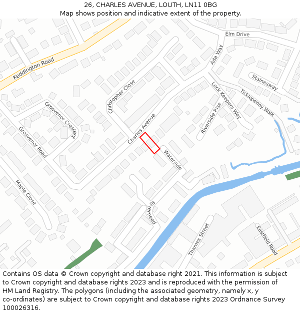 26, CHARLES AVENUE, LOUTH, LN11 0BG: Location map and indicative extent of plot