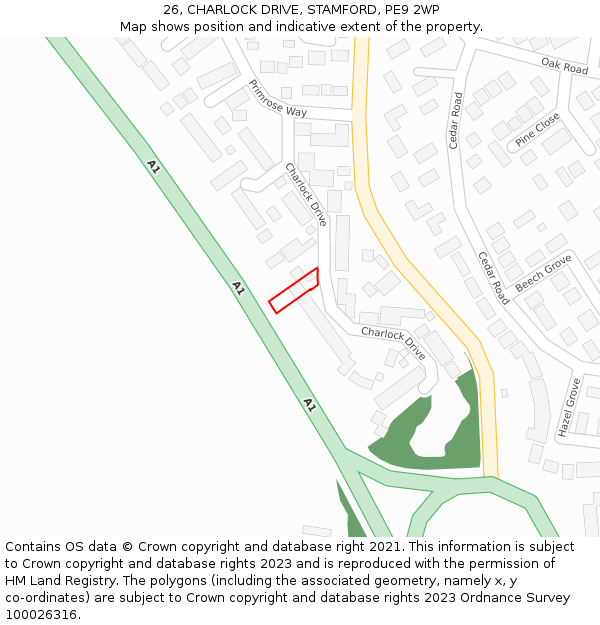 26, CHARLOCK DRIVE, STAMFORD, PE9 2WP: Location map and indicative extent of plot