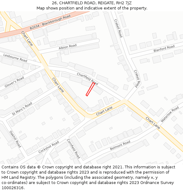 26, CHARTFIELD ROAD, REIGATE, RH2 7JZ: Location map and indicative extent of plot