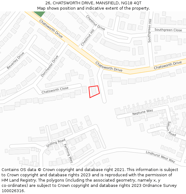 26, CHATSWORTH DRIVE, MANSFIELD, NG18 4QT: Location map and indicative extent of plot