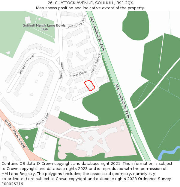 26, CHATTOCK AVENUE, SOLIHULL, B91 2QX: Location map and indicative extent of plot