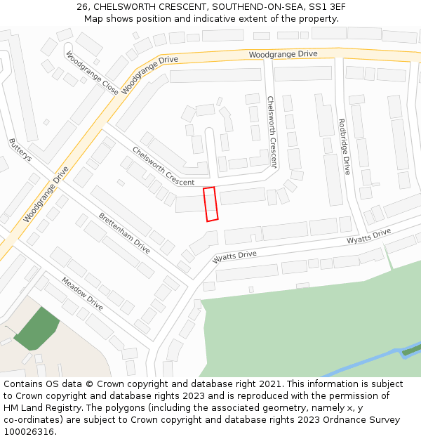 26, CHELSWORTH CRESCENT, SOUTHEND-ON-SEA, SS1 3EF: Location map and indicative extent of plot