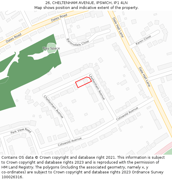 26, CHELTENHAM AVENUE, IPSWICH, IP1 4LN: Location map and indicative extent of plot