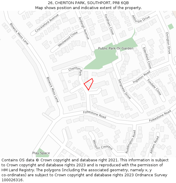 26, CHERITON PARK, SOUTHPORT, PR8 6QB: Location map and indicative extent of plot