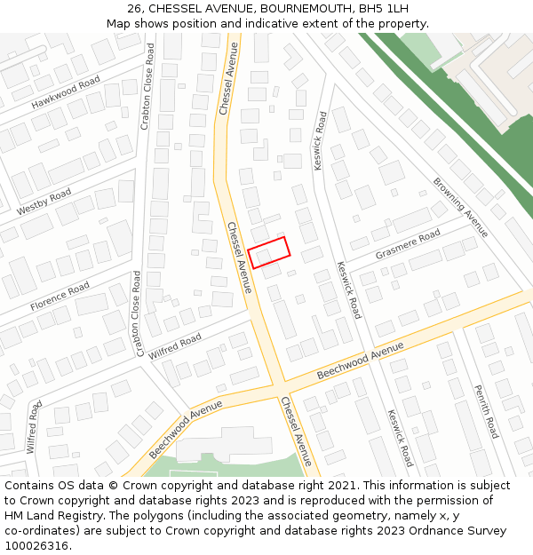 26, CHESSEL AVENUE, BOURNEMOUTH, BH5 1LH: Location map and indicative extent of plot