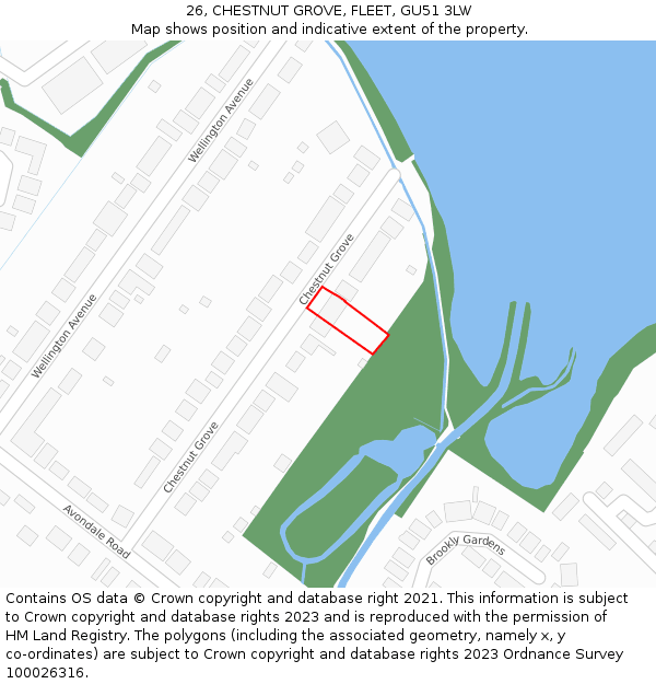 26, CHESTNUT GROVE, FLEET, GU51 3LW: Location map and indicative extent of plot
