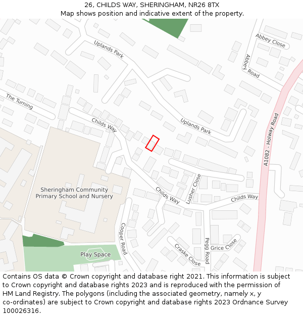 26, CHILDS WAY, SHERINGHAM, NR26 8TX: Location map and indicative extent of plot