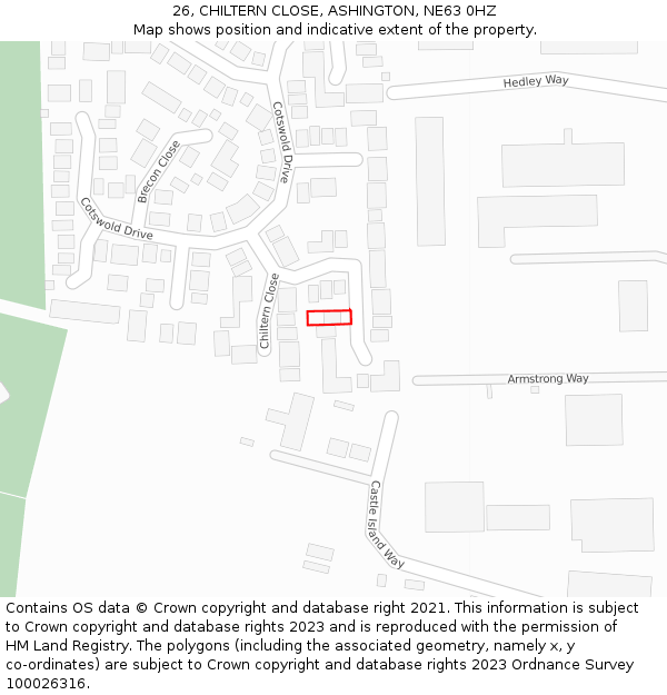 26, CHILTERN CLOSE, ASHINGTON, NE63 0HZ: Location map and indicative extent of plot