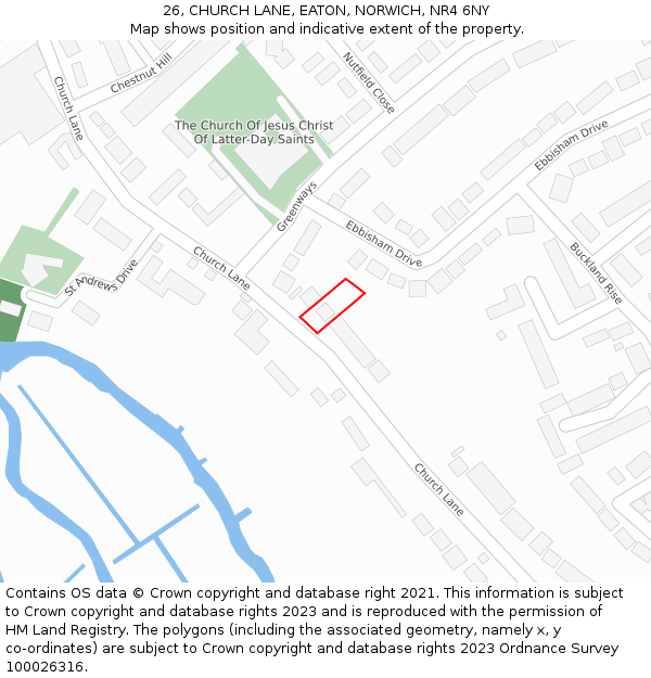 26, CHURCH LANE, EATON, NORWICH, NR4 6NY: Location map and indicative extent of plot