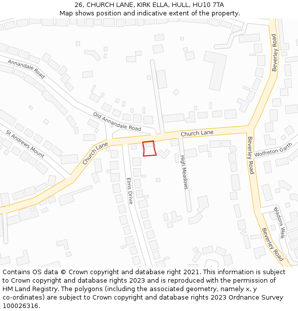 26, CHURCH LANE, KIRK ELLA, HULL, HU10 7TA: Location map and indicative extent of plot
