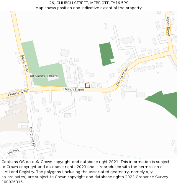 26, CHURCH STREET, MERRIOTT, TA16 5PS: Location map and indicative extent of plot