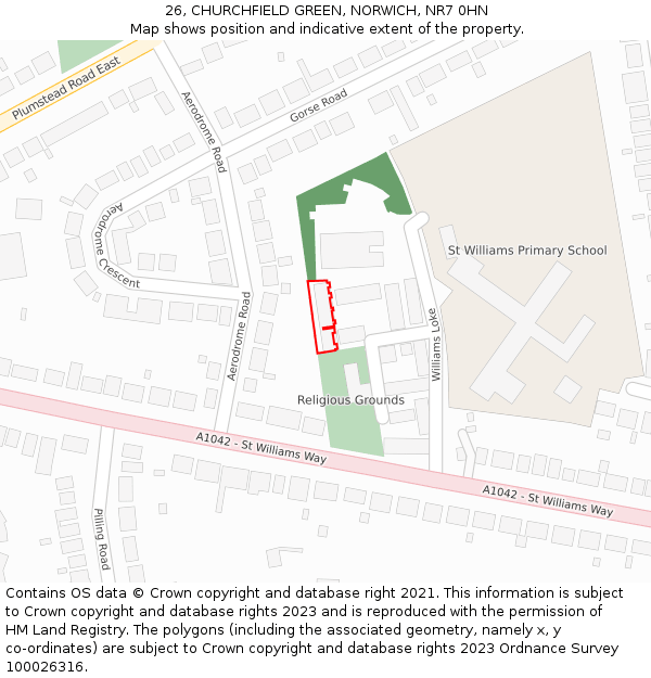 26, CHURCHFIELD GREEN, NORWICH, NR7 0HN: Location map and indicative extent of plot