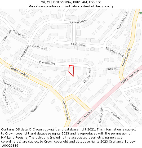 26, CHURSTON WAY, BRIXHAM, TQ5 8DF: Location map and indicative extent of plot