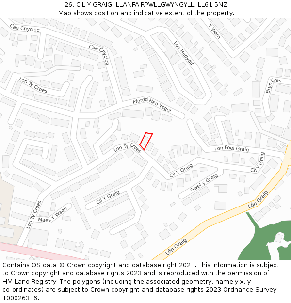 26, CIL Y GRAIG, LLANFAIRPWLLGWYNGYLL, LL61 5NZ: Location map and indicative extent of plot