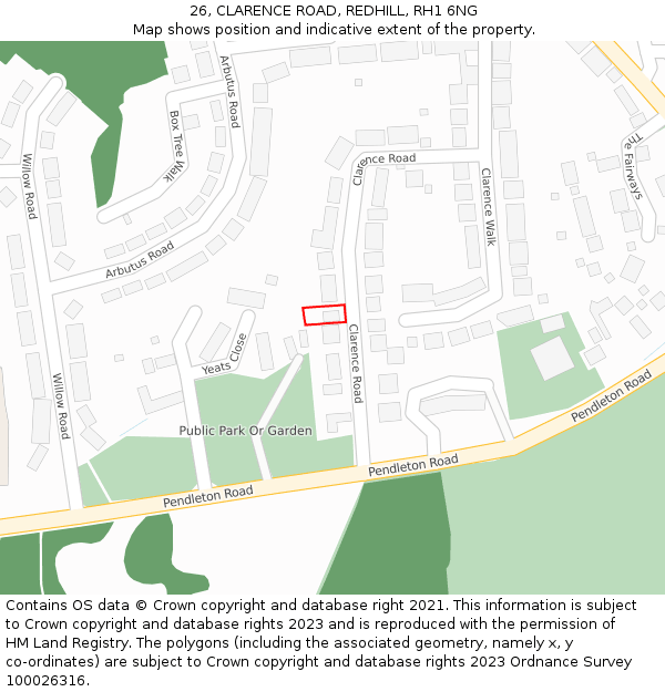 26, CLARENCE ROAD, REDHILL, RH1 6NG: Location map and indicative extent of plot