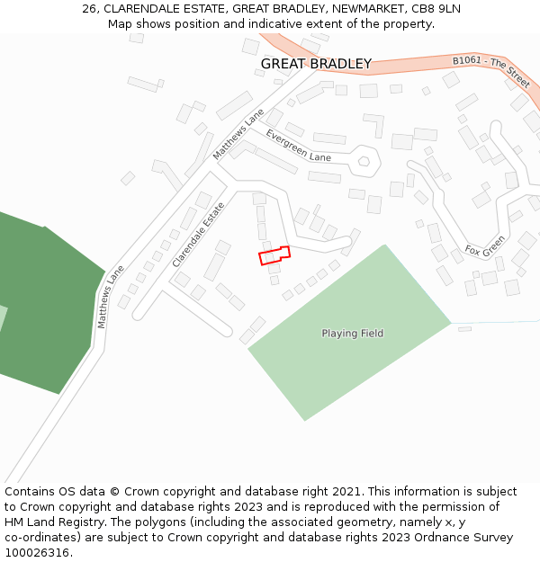 26, CLARENDALE ESTATE, GREAT BRADLEY, NEWMARKET, CB8 9LN: Location map and indicative extent of plot