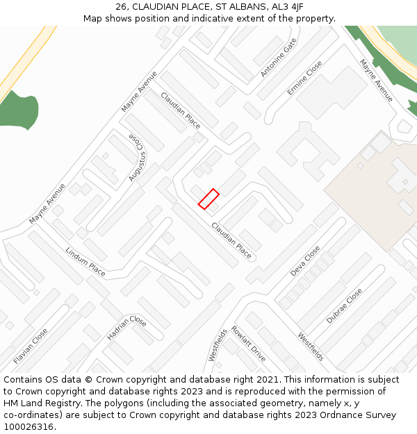 26, CLAUDIAN PLACE, ST ALBANS, AL3 4JF: Location map and indicative extent of plot