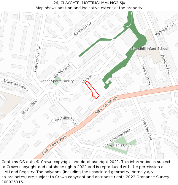 26, CLAYGATE, NOTTINGHAM, NG3 6JX: Location map and indicative extent of plot