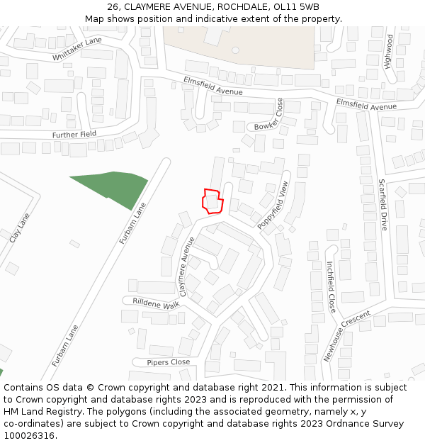 26, CLAYMERE AVENUE, ROCHDALE, OL11 5WB: Location map and indicative extent of plot