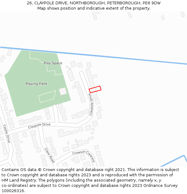 26, CLAYPOLE DRIVE, NORTHBOROUGH, PETERBOROUGH, PE6 9DW: Location map and indicative extent of plot