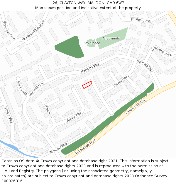 26, CLAYTON WAY, MALDON, CM9 6WB: Location map and indicative extent of plot