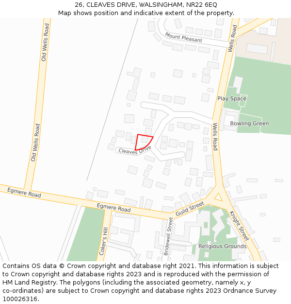 26, CLEAVES DRIVE, WALSINGHAM, NR22 6EQ: Location map and indicative extent of plot