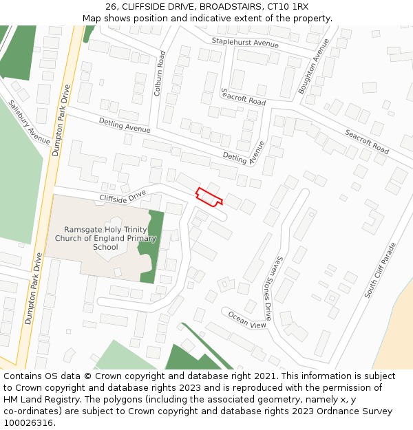 26, CLIFFSIDE DRIVE, BROADSTAIRS, CT10 1RX: Location map and indicative extent of plot