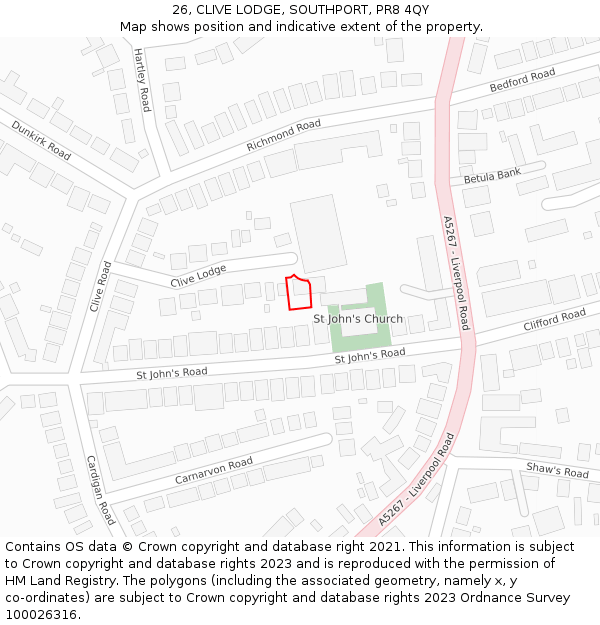 26, CLIVE LODGE, SOUTHPORT, PR8 4QY: Location map and indicative extent of plot