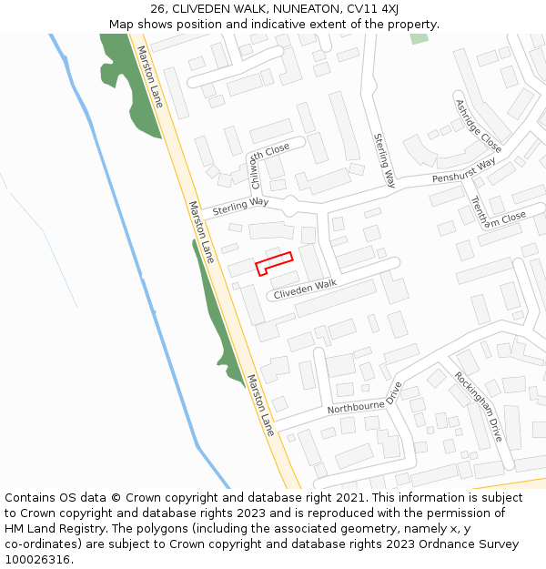 26, CLIVEDEN WALK, NUNEATON, CV11 4XJ: Location map and indicative extent of plot