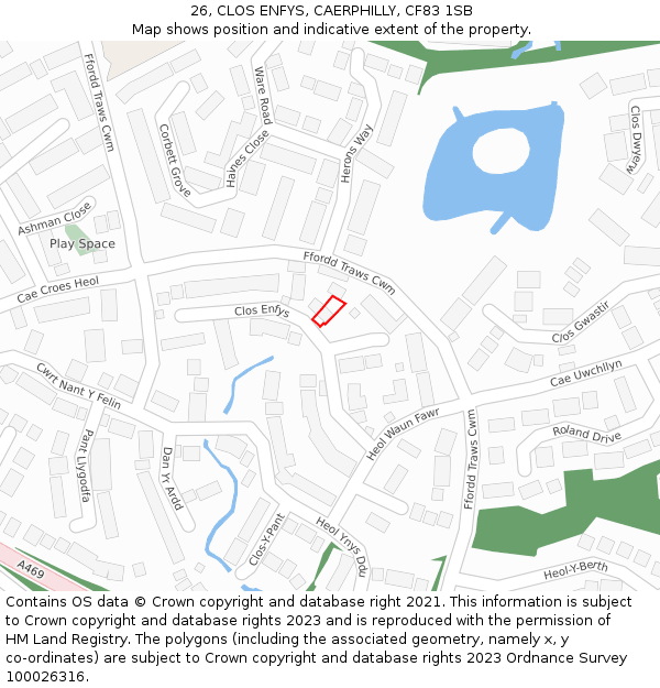 26, CLOS ENFYS, CAERPHILLY, CF83 1SB: Location map and indicative extent of plot