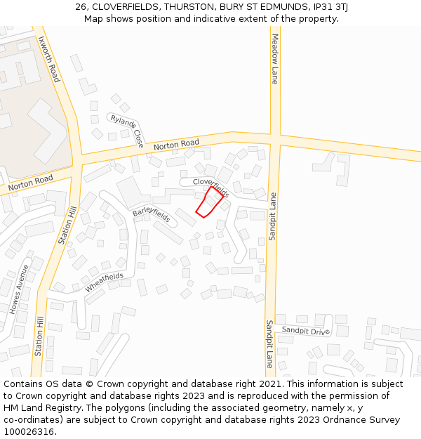 26, CLOVERFIELDS, THURSTON, BURY ST EDMUNDS, IP31 3TJ: Location map and indicative extent of plot