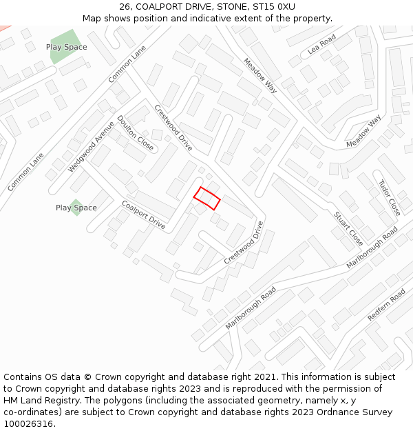 26, COALPORT DRIVE, STONE, ST15 0XU: Location map and indicative extent of plot