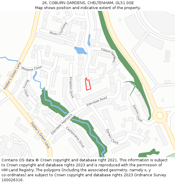 26, COBURN GARDENS, CHELTENHAM, GL51 0GE: Location map and indicative extent of plot