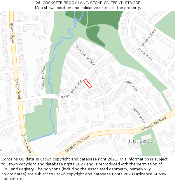 26, COCKSTER BROOK LANE, STOKE-ON-TRENT, ST3 2SE: Location map and indicative extent of plot