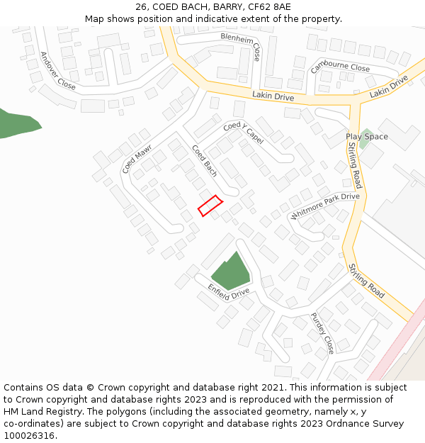 26, COED BACH, BARRY, CF62 8AE: Location map and indicative extent of plot