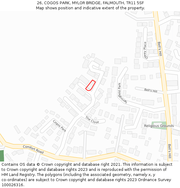 26, COGOS PARK, MYLOR BRIDGE, FALMOUTH, TR11 5SF: Location map and indicative extent of plot