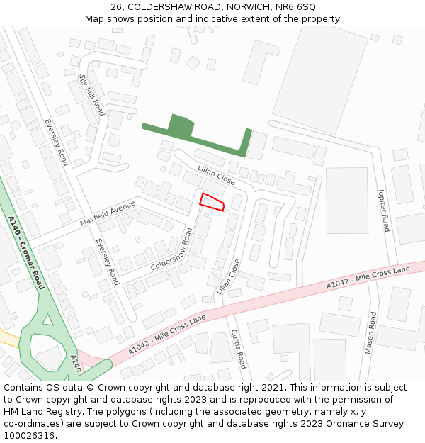 26, COLDERSHAW ROAD, NORWICH, NR6 6SQ: Location map and indicative extent of plot