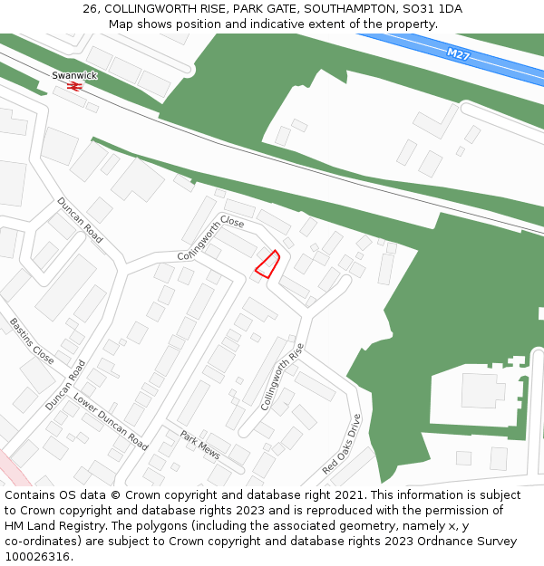 26, COLLINGWORTH RISE, PARK GATE, SOUTHAMPTON, SO31 1DA: Location map and indicative extent of plot